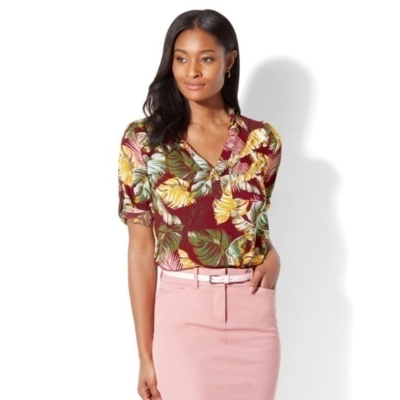 New York Company Banana Palm Leaf Blouse‎ NWT Small Tropical Beach Resort - Picture 1 of 8